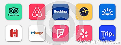 Popular social media icons: in, instagram, facebook, google, youtube, apple, dribbble, tiktok. Vector set of social networking Vector Illustration