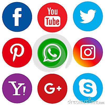 Popular social media icons set circle Vector Illustration