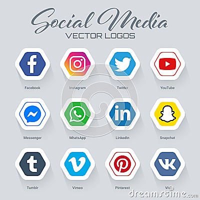 Popular social media logos collection Editorial Stock Photo