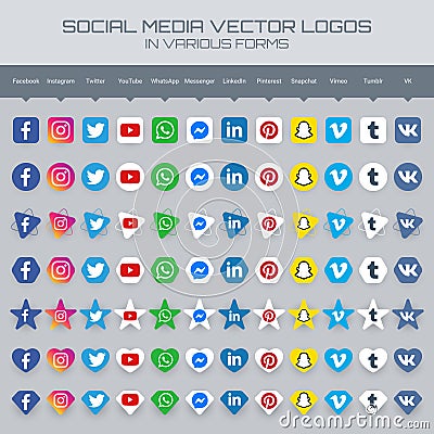 Popular social media logos collection Editorial Stock Photo