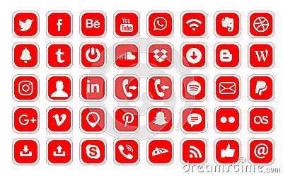 40 popular social media logos vector web icon. Editorial Stock Photo