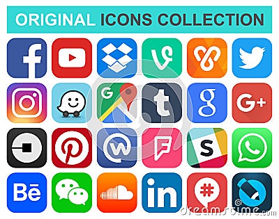 Popular social media and other icons Vector Illustration
