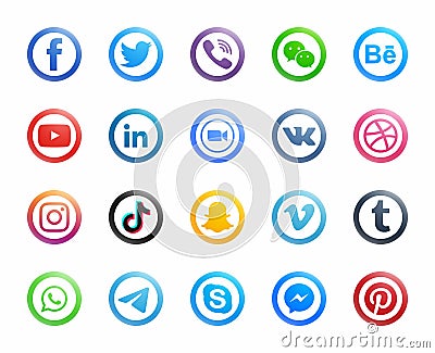 Popular Social Media Round Modern Icons Vector Set Vector Illustration