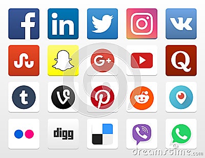 20 Popular Social Networking App Icons Vector Illustration