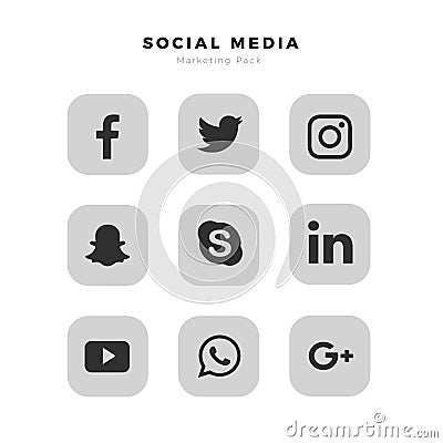 Popular square social media : Facebook, Twitter, Instagram, Snapchat, LinkedIn, Skype, Google , WhatsApp, Yo Editorial Stock Photo