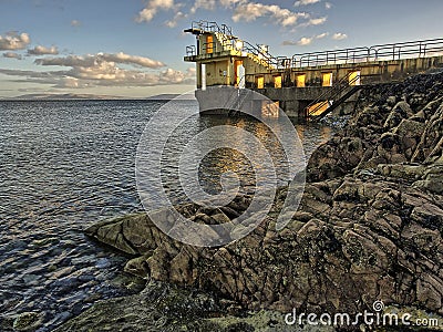 Popular tourists place, Black water diving tower, Salthill, Galway city, Ireland Stock Photo