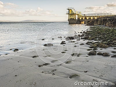 Popular tourists spot Black water diving tower, Salthill, Galway city, Ireland Stock Photo