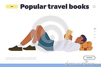 Popular travel books for reading landing page design template for online library archive service Vector Illustration