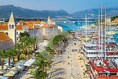 Trogir old town and harbor with moored boats, Dalmatia, Croatia Editorial Stock Photo