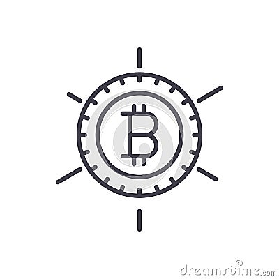 Popularity of bitcoin black icon concept. Popularity of bitcoin flat vector symbol, sign, illustration. Vector Illustration