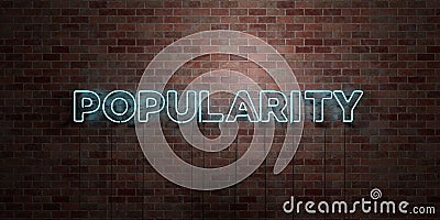 POPULARITY - fluorescent Neon tube Sign on brickwork - Front view - 3D rendered royalty free stock picture Stock Photo