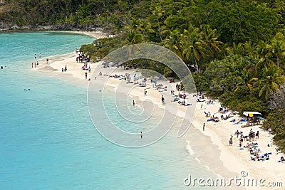 Populated beach, us virgin islands Stock Photo