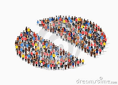 Population demographics report, pie chart composed of people. Separate group. Vector Illustration