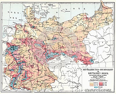 Population density in the German Empire Deutsches Kaiserreich. Editorial Stock Photo