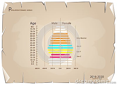 2016-2020 Population Pyramids Graphs with 4 Generation Vector Illustration