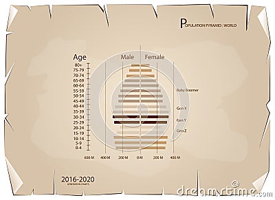 2016-2020 Population Pyramids Graphs with 4 Generation Vector Illustration