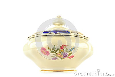 Porcelain box for sweets isolated on a white background. German vintage porcelain Stock Photo