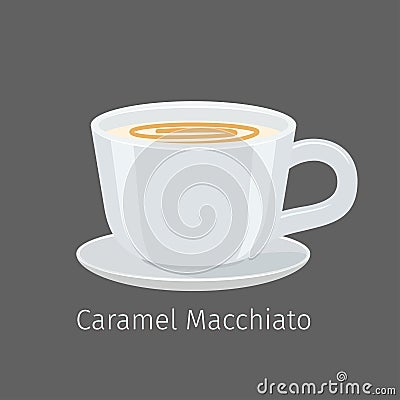 Porcelain Cup with Caramel Macchiato Flat Vector Vector Illustration