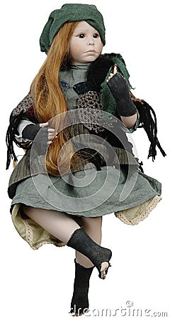 Porcelain doll with red hair Stock Photo