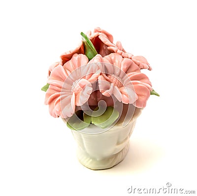 Porcelain figurine baskets of flowers for the decoration of interiors Stock Photo