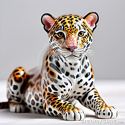 Porcelain figurines leopard. Sculptures made of porcelain and earthenware. Miniature figurines made of ceramics Stock Photo