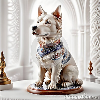 Porcelain figurines Dog. Sculptures made of porcelain and earthenware. Miniature figurines made of ceramics Stock Photo