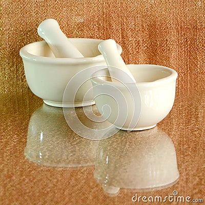 Porcelain herbal medicine grinder. Stock Photo