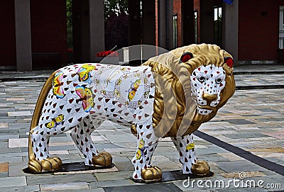 Porcelain lion figure in front of Herend Museum Editorial Stock Photo