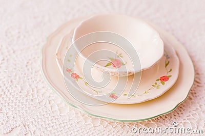 Porcelain plates and bowls Stock Photo