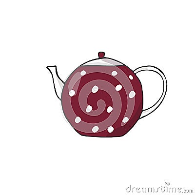 Porcelain teapot exhibit red dishes drawing clip art vector color element cute cup tea coffe kitchen vintage breakfast crockery wh Stock Photo