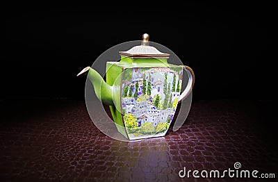 Porcelain teapot studio quality light black background Stock Photo