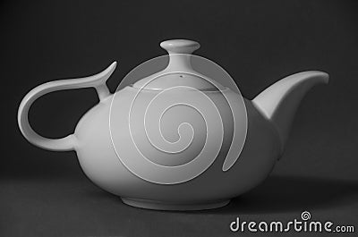 Porcelain teapot, white ceramic for brewing tea. Black and white Stock Photo
