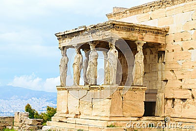 Porch of the Caryatids of Erechtheion ancient Greek temple Stock Photo