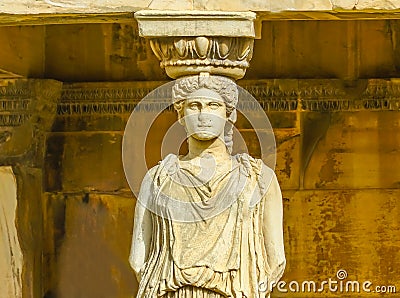 Porch Caryatids Ruins Temple Erechtheion Acropolis Athens Greece Stock Photo