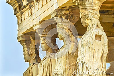 Porch Caryatids Ruins Temple Erechtheion Acropolis Athens Greece Stock Photo