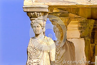 Porch Caryatids Ruins Temple Erechtheion Acropolis Athens Greece Stock Photo