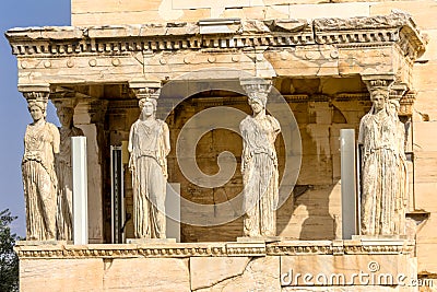 Porch Caryatids Ruins Temple Erechtheion Acropolis Athens Greece Stock Photo