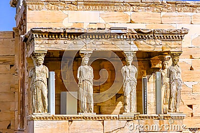 Porch Caryatids Ruins Temple Erechtheion Acropolis Athens Greece Stock Photo