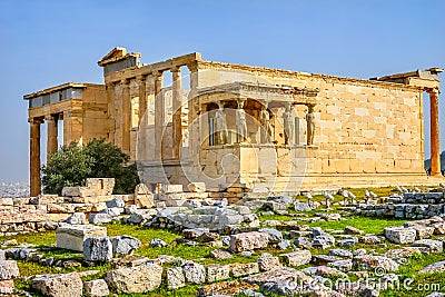 Porch Caryatids Ruins Temple Erechtheion Acropolis Athens Greece Stock Photo