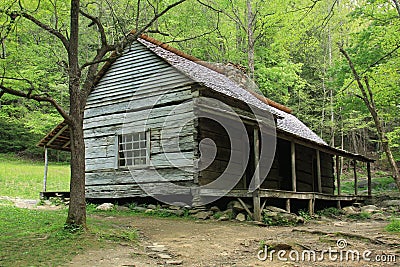 Historic Log Cabin in the Smokey Mountains Stock Photo