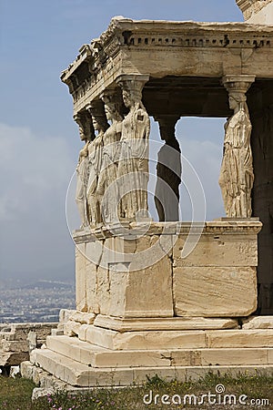 The Porch of Maidens atop Acropolis Stock Photo