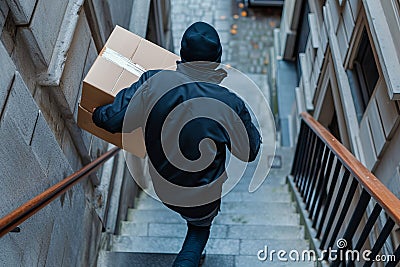 Man with hoodie stealing a package at the doorstep - AI Generated Stock Photo