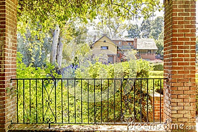 Porch with railings in Marston House Museum & Gardens. San Diego Editorial Stock Photo