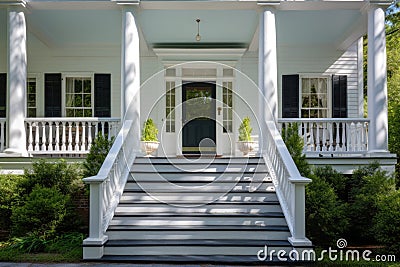 porch stairs leading to a greek revival house entrance Stock Photo