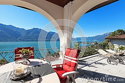 Porch with table and chairs Stock Photo