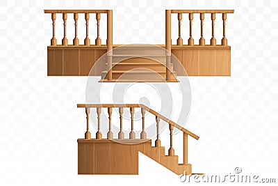 Porch from wooden balustrade design elements. Vector Illustration
