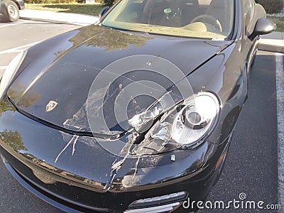 Porches porche hit deer collision wreak wreaked Editorial Stock Photo