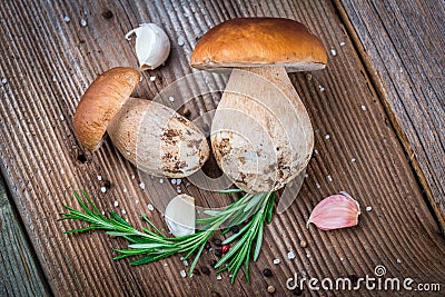 Porcini Mushroom with Garlic and Rosemary Stock Photo