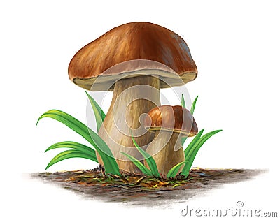 Two porcini mushrooms, boletus edulis Stock Photo