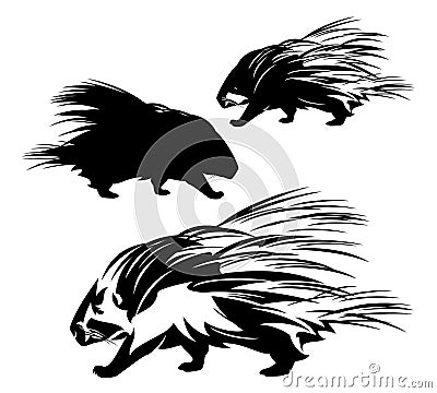 Porcupine outline and black vector silhouette design Vector Illustration